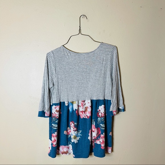 Floral and Striped Knit Babydoll Top - Picture 5 of 6